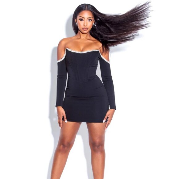 Dresses & Skirts - NIKITA OFF SHOULDER LONG SLEEVE CORSET SHORT DRESS